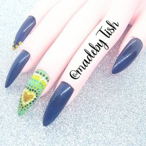 Gel Press On Nails Blue Greens Gold Heart Nail Art